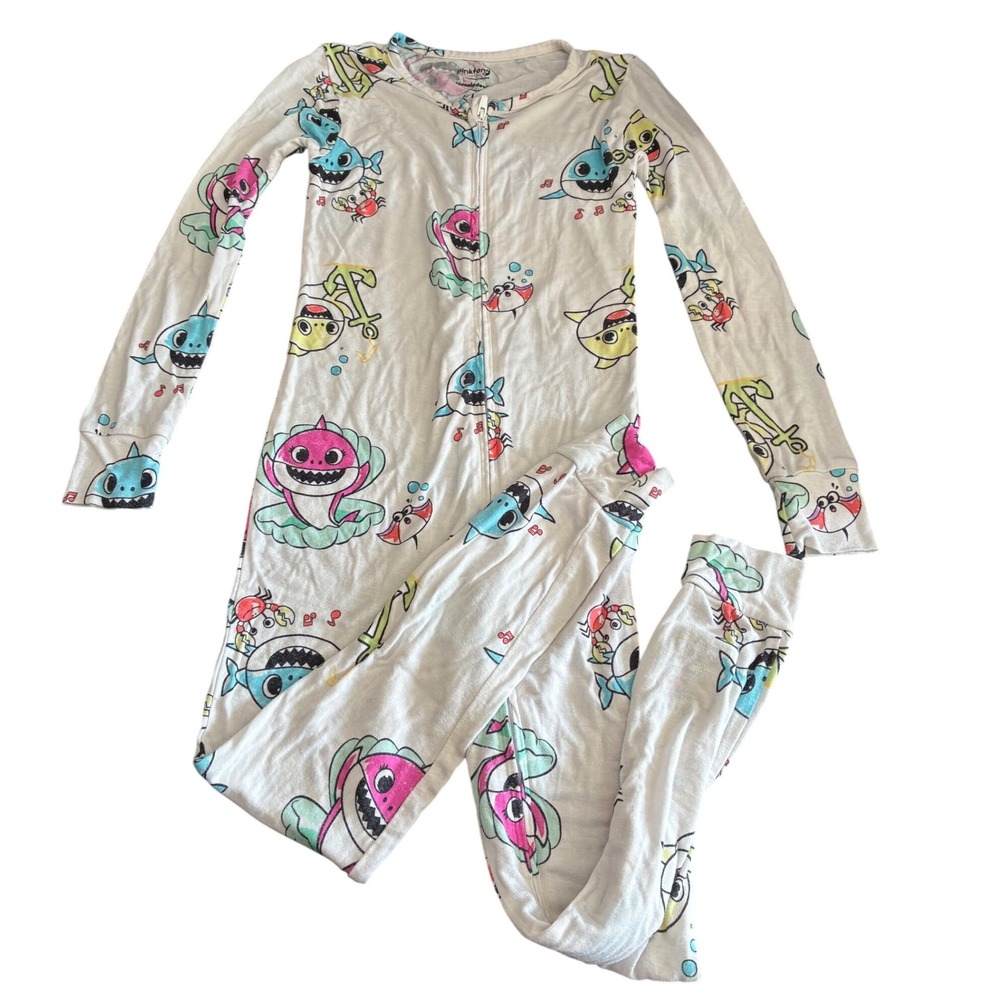 Pinkfong Baby Shark Nickelodeon 5T White Zip One Pc Pajamas Bodysuit Sleepwear